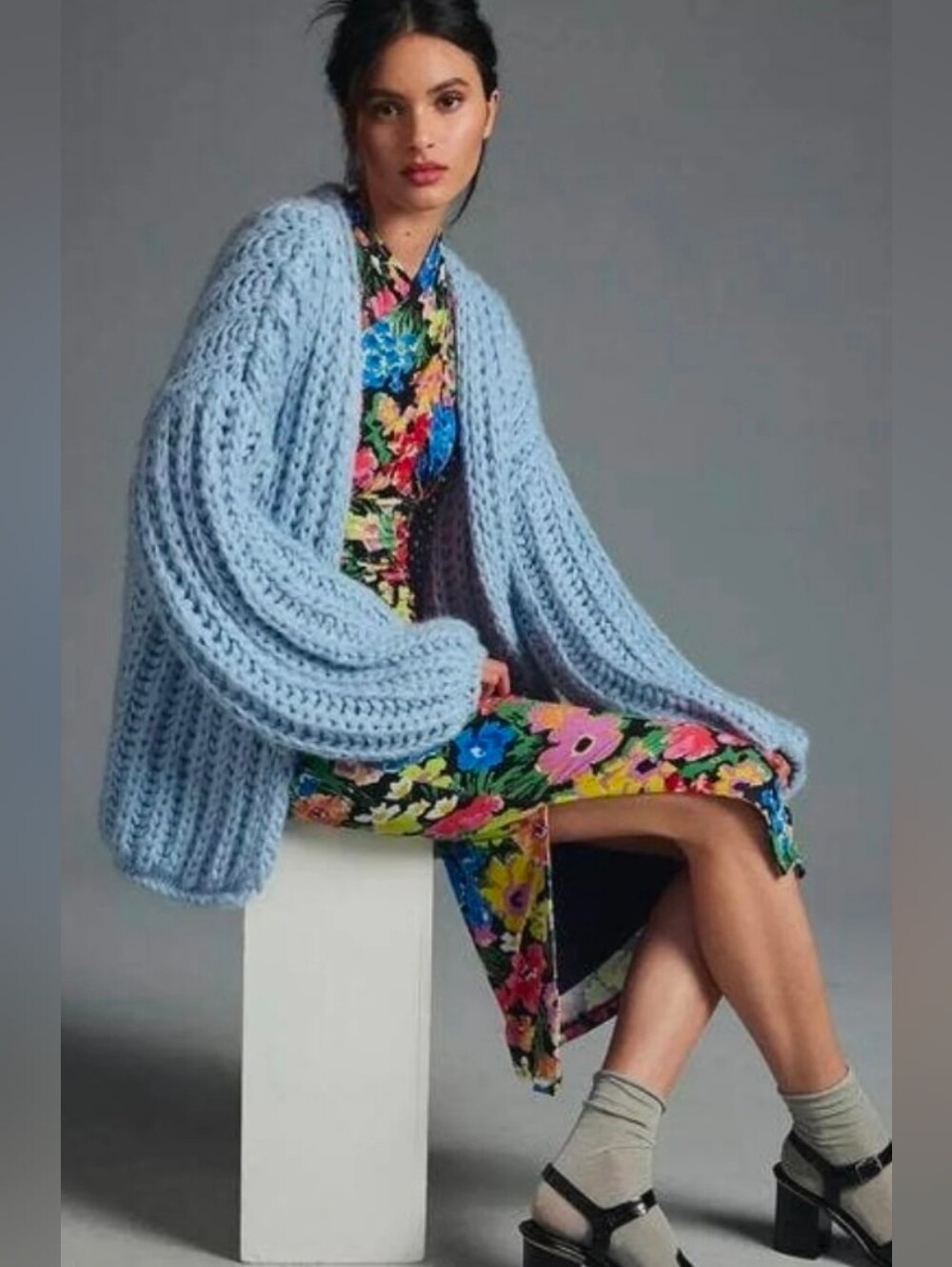 Anthropologie  Oversized Knit Cardigan Size One Size Light Blue NWT $250 Soldout